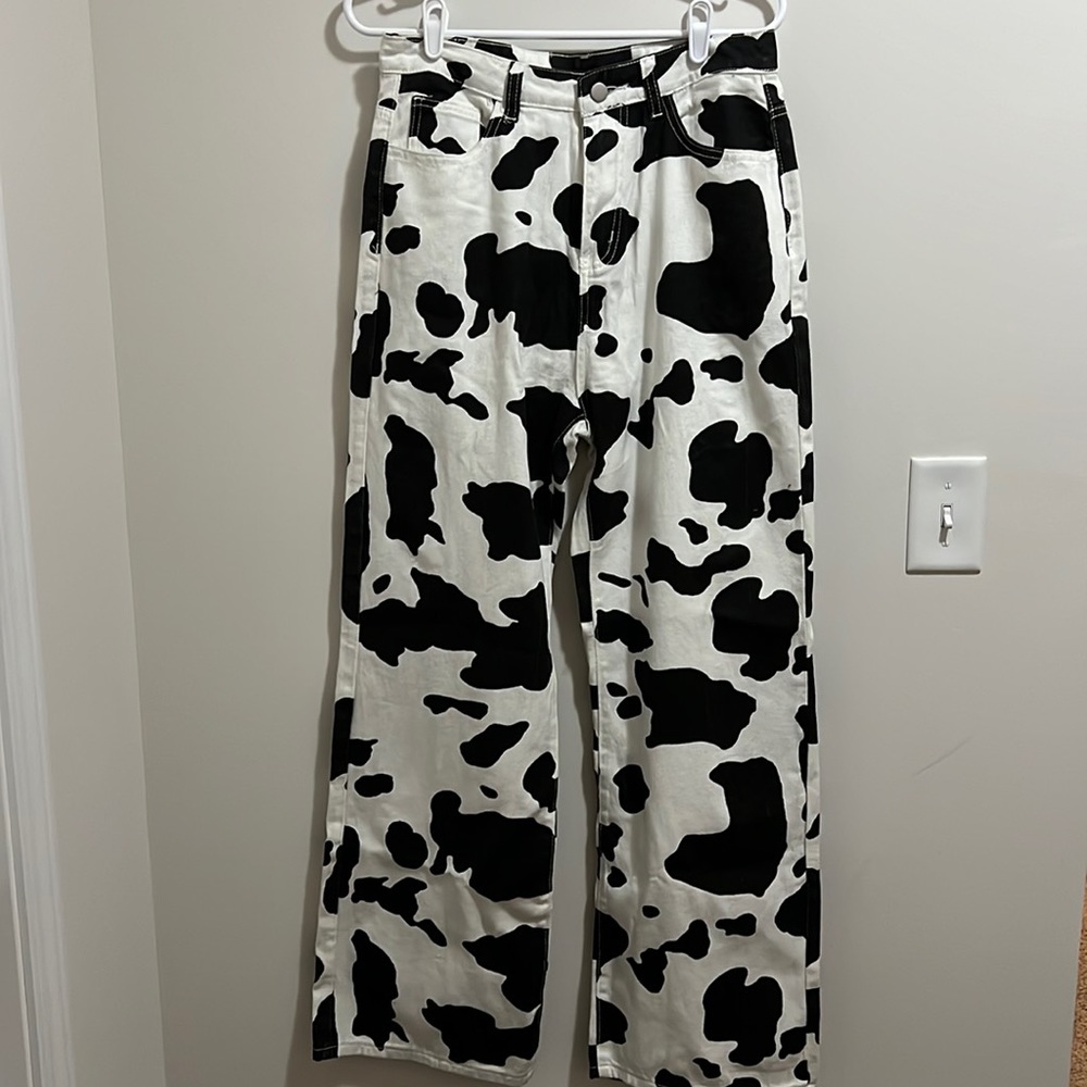 Cow Print Wide Leg Pants